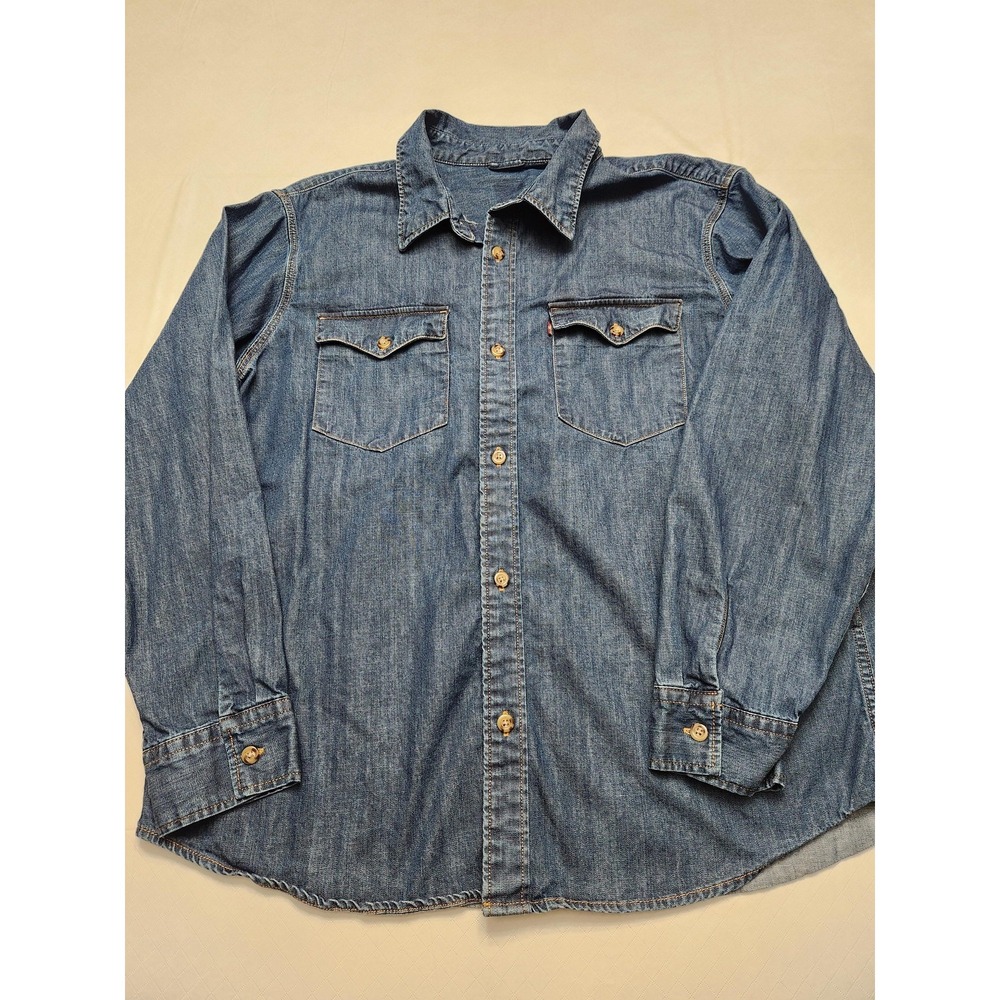 Levi's Shirt Mens XL Blue Denim Button Front Long Sleeve Western Pockets Casual